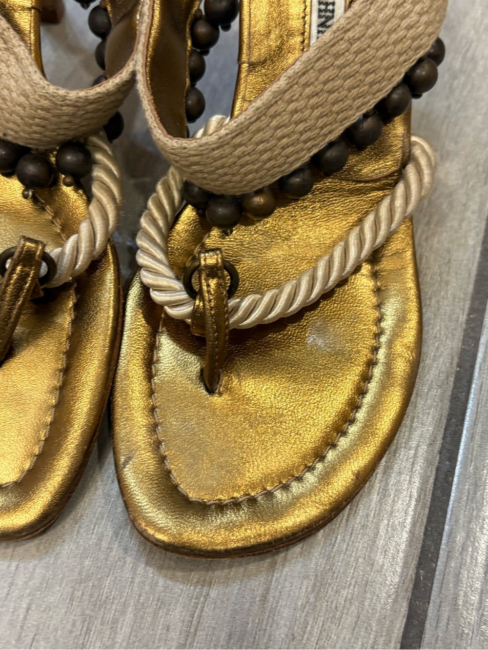 Manolo Blahnik Gold Rope-Trim Slide Sandals - Picture 3 of 12